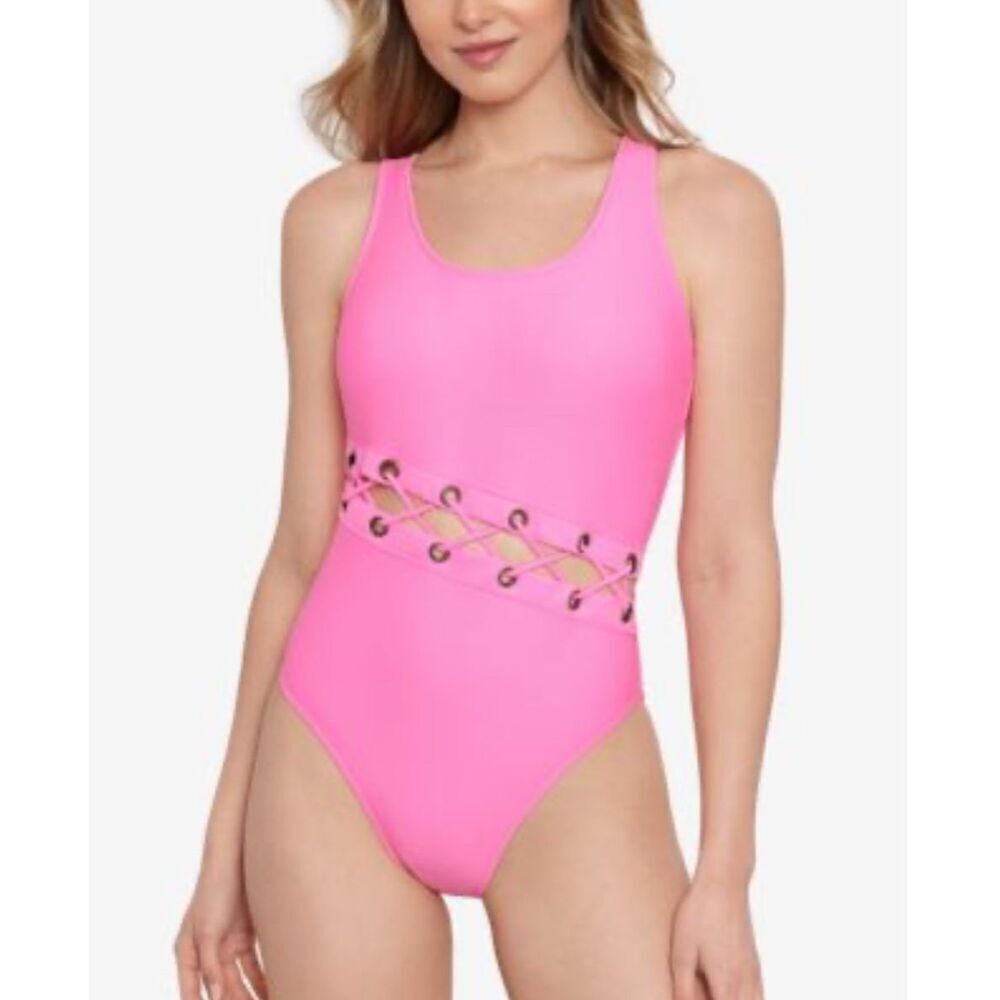 Salt + Cove Pink Grommet Laced One-Piece Swimsuit Size Medium
